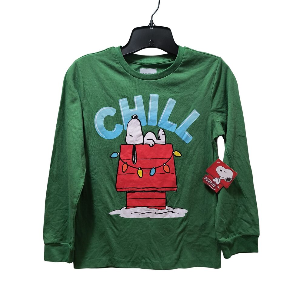 Peanuts Snoopy Christmas Long Sleeve T-Shirt Boys Large (10/12) Green